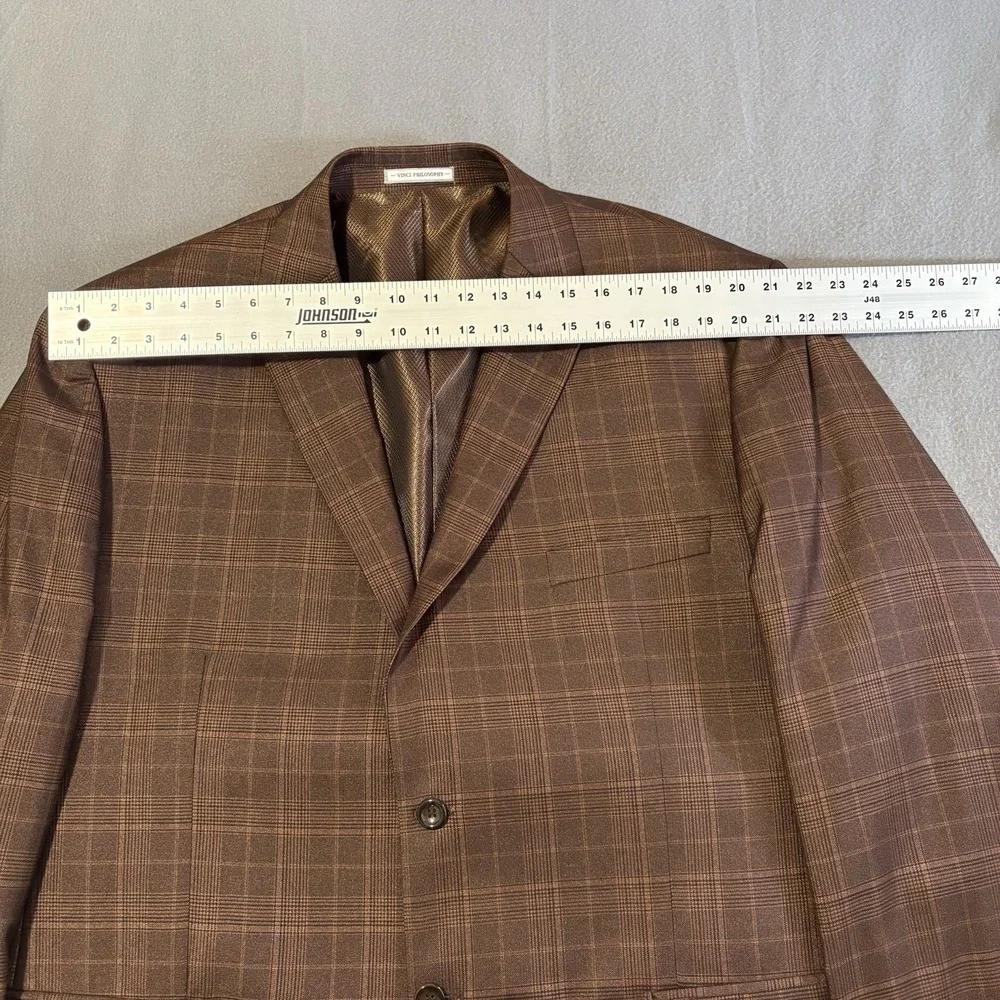 Vinci Philosophy Sports Coat 48R Chocolate Glen‎ Check Performance Blazer Jacket